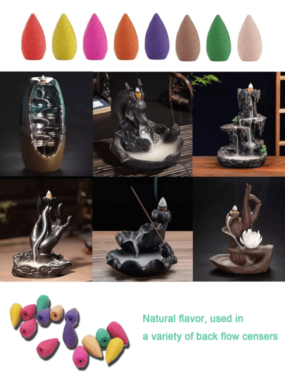 Backflow Incense Cones Waterfall Incense Rose Tulip Jasmine Lavender Rose For Backflow Incense Burner Holder Natural | Meditation & Yoga Gift Gifts Birthday Graduation