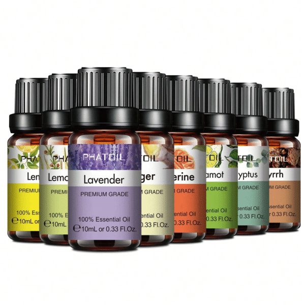 PHATOIL 1pc 10ml/0.33fl.Oz Essential Oils For Diffusers Humidifier Aromatherapy Massage Bath Relaxation, Lavender, Jasmine, Eucalyptus, Vanilla, Peppermint, Sandalwood, Frankincense, Sweet Orange, Ylang Ylang, Lemon, Rose, Bergamot, Tea Tree, Clove, Lemongrass, Patchouli, Rosemary, Geranium, Citronella, Cinnamon, Grapefruit, Chamomile, Clary Sage, Ginger, Myrrh, Tangerine, Thyme, Vetiver