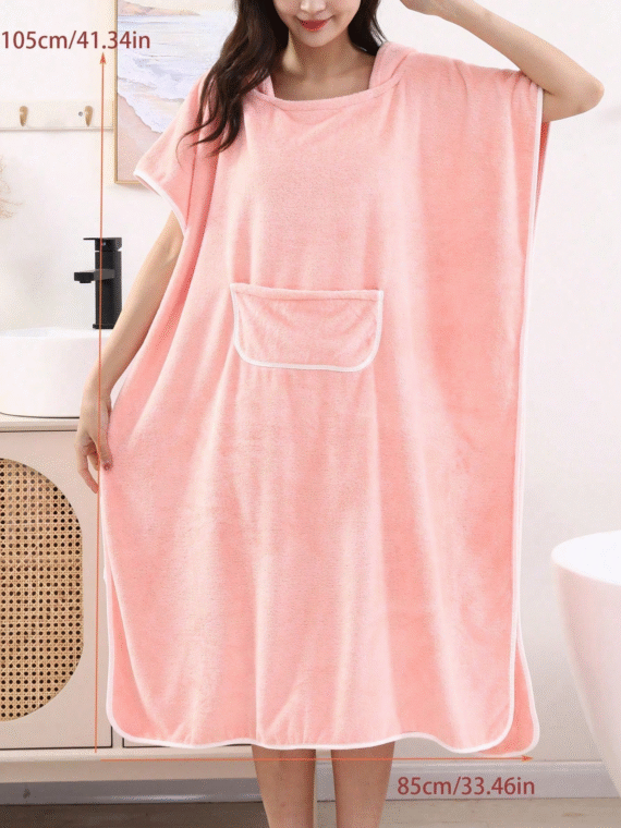 1pc Women Sleeveless Bathrobes, Hooded Beach Cover Up Robe With Towel, Thick Absorbent Coral Fleece Poncho Dress, Summer New Arrival
