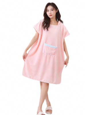 1pc Women Sleeveless Bathrobes, Hooded Beach Cover Up Robe With Towel, Thick Absorbent Coral Fleece Poncho Dress, Summer New Arrival
