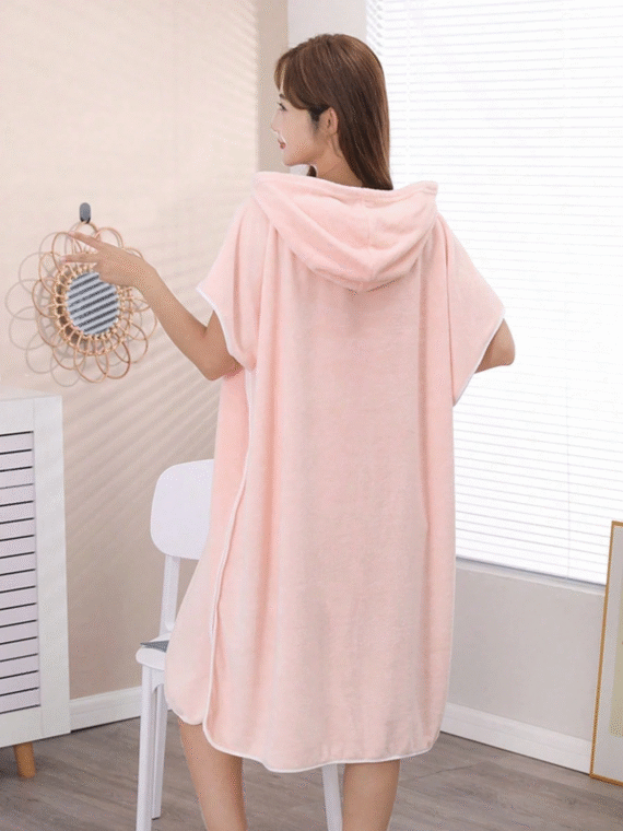 1pc Women Sleeveless Bathrobes, Hooded Beach Cover Up Robe With Towel, Thick Absorbent Coral Fleece Poncho Dress, Summer New Arrival