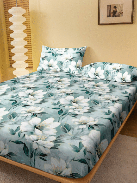 1pc Minimalist Modern Floral Print Brushed Fitted Sheet, Bedroom Decor Flower Pattern Bed Cover, Bedding Set (Pillow Case Not Included)